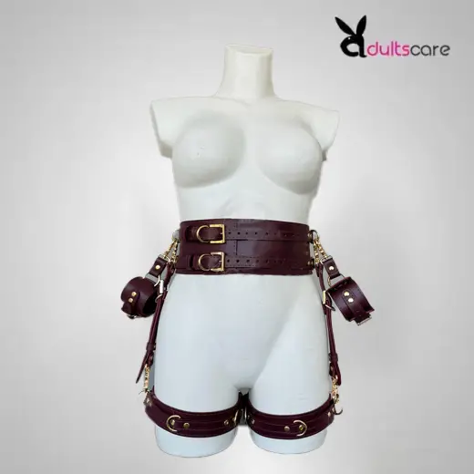 Leather Thigh Harness Set With Waist and Handcuffs