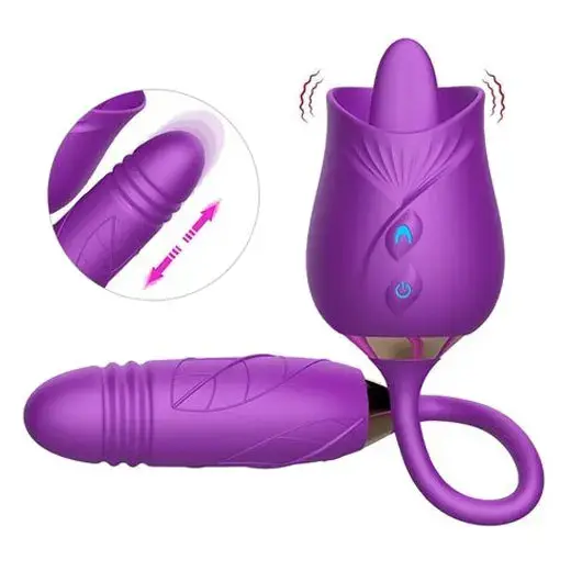 Multispeed Rose Clit Licking Vibrator With Dildo