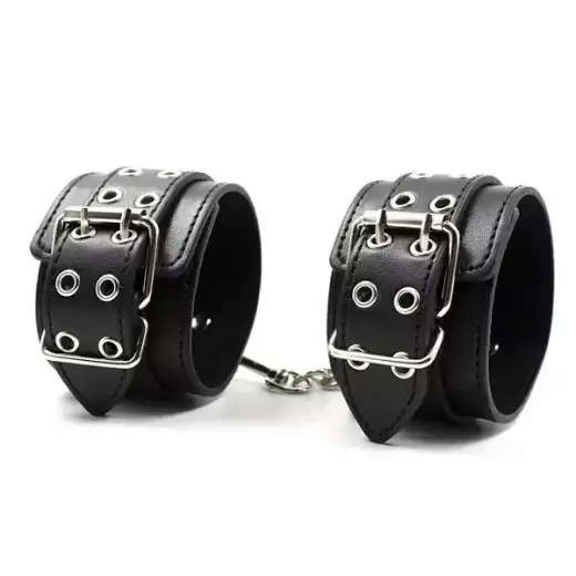 Fetish Black Leather Wrist Restraints Sexy Costume Cosplay Slave Hand Cuffs