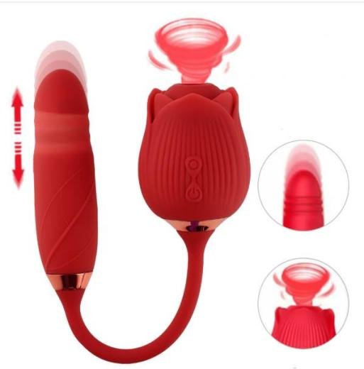 Multispeed Rose Clit Licking Vibrator With Dildo