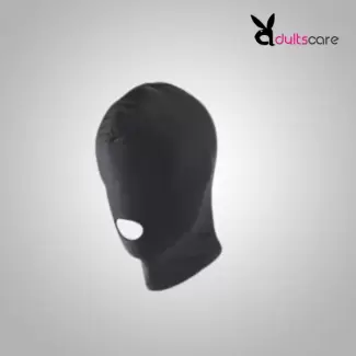 Bondage Bdsm Hood Fetish Locking Open Mouth Mask (Black)